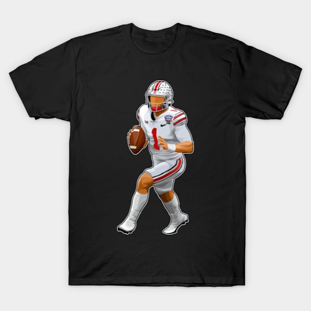 Justin Fields #1 Looks To Pass T-Shirt by RunAndGow